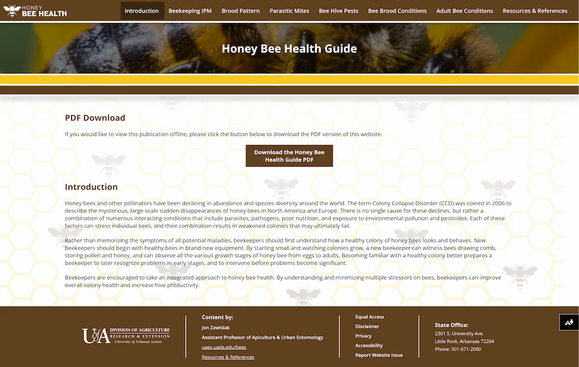 Honey Bee Health Guide Landing Page
